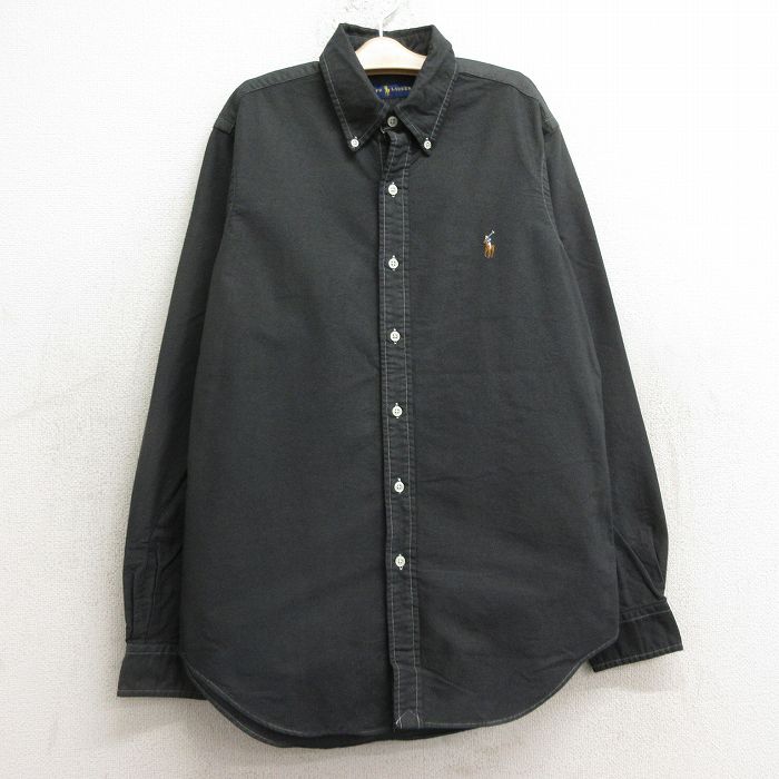 【中古】古着 ラルフローレン Ralph Lauren 長袖 ブランドシャツ キッズ ボーイズ 子供服 ワンポイントロゴ オックスフォード コットン ボタンダウン 濃グレー | 春夏 春物 春服 秋冬 秋物 秋服 女の子 子ども服 こども服 カジュアル ファッション おしゃれ