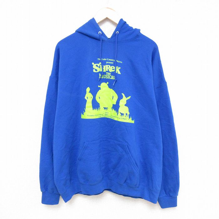 樂天商城 - 【中古】古着 ジャージーズ 長袖スウェットパーカー メンズ 00年代 00s ミュージカル シュレック 大きいサイズ 2L LL ビッグシルエット ゆったり ビッグサイズ オーバーサイズ 青 ブルー XLサイズ 中古 スエット トレーナー トップス | 春夏 春物 春服 秋冬
