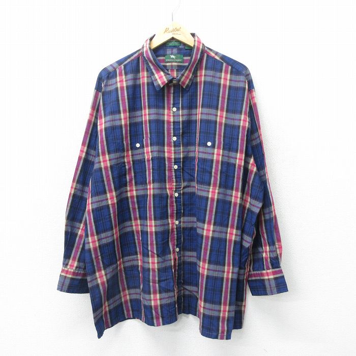 乐天商城 - 【中古】古着 長袖シャツ メンズ 90年代 90s 大きいサイズ 2L LL ビッグシルエット ゆったり ビッグサイズ オーバーサイズ ロング丈 紺他 ネイビー チェック XLサイズ 中古 トップス | 春夏 春物 春服 秋冬 秋物 秋服 カジュアルシャツ メンズファッション 長