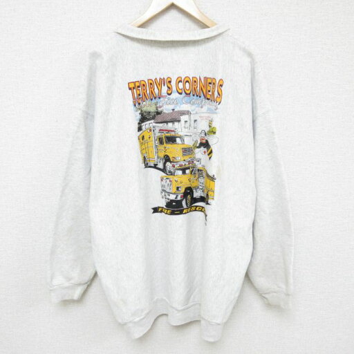 【中古】古着 長袖 ハーフジップスウェット メンズ 90年代 90s 消防車 ファイヤーレスキュー 大きいサイズ 2L LL ビッグシルエット ゆったり ビッグサイズ オーバーサイズ 薄グレー 霜降り XLサイズ 中古 スエット トレーナー トップス | 春夏 春物 春服 秋冬 【中古】古着 長袖 ハーフジップスウェット メンズ 90年代 90s 消防車 ファイヤーレスキュー 大きいサイズ 2L LL ビッグシルエット ゆったり ビッグサイズ オーバーサイズ 薄グレー 霜降り XLサイズ 中古 スエット トレーナー トップス | 春夏 春物 春服 秋冬