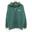【中古】古着 フィラ FILA 長袖 ハーフジップスウェット メンズ 00年代 00s ワンポイントロゴ 緑 グリーン Lサイズ 中古 スエット トレーナー ト...
