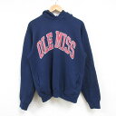 【中古】古着 長袖スウェットパーカー メンズ 90年代 90s OLE MISS USA製 アメリカ製 紺 ネイビー Mサイズ 中古 スエット トレーナー トッ...