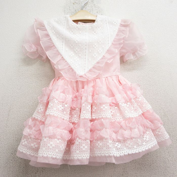 【中古】古着 半袖 ドレスワンピース キッズ ガールズ 子供服 80年代 80s フリル リボン USA製 アメリカ製 ピンク他 【spe】 | 春夏 春物 春服 秋冬 秋物 秋服 女の子 子ども服 こども服 カジュアル ファッション おしゃれ かわいい 2OF
