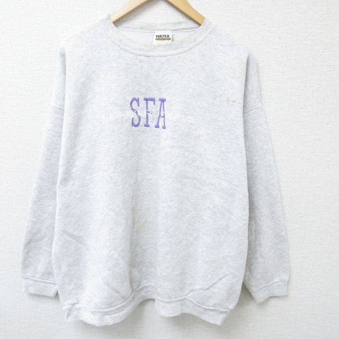 樂天商城 - 【中古】古着 TULTEX 長袖スウェット メンズ 90年代 90s SFA 刺繍 大きいサイズ 2L LL ビッグシルエット ゆったり ビッグサイズ オーバーサイズ クルーネック 丸首 薄グレー 霜降り XLサイズ 中古 スエット トレーナー トップス | 春夏 春物 春服 秋冬 秋物