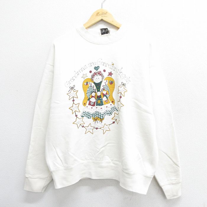 樂天商城 - 【中古】古着 長袖スウェット メンズ 90年代 90s グランマ クルーネック 丸首 生成り XLサイズ 中古 スエット トレーナー トップス | 春夏 春物 春服 秋冬 秋物 秋服 メンズファッション カジュアル おしゃれ ファッション