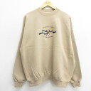 【中古】古着 ヘインズ Hanes 長袖スウェット メンズ 00年代 00s FREEDOM 鳥 刺繍 大きいサイズ 2L LL ビッグシルエット ゆったり ビッグサイズ オーバーサイズ クルーネック 丸首 ベージュ カーキ XLサイズ 中古 スエット トレーナー トップス | 春夏 春物(4)