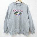 【中古】古着 長袖スウェット メンズ 90年代 90s シカ 刺繍 大きいサイズ 2L LL ビッグシルエット ゆったり ビッグサイズ オーバーサイズ クルーネ...