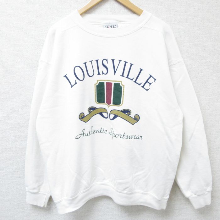 乐天商城 - 【中古】古着 長袖スウェット メンズ 90年代 90s LOUISVILLE 大きいサイズ 2L LL ビッグシルエット ゆったり ビッグサイズ オーバーサイズ クルーネック 丸首 USA製 アメリカ製 白 ホワイト XLサイズ 中古 スエット トレーナー トップス | 春夏 春物 春服 秋