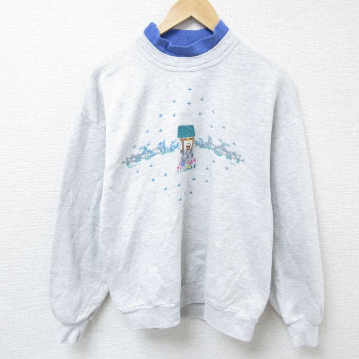 【中古】古着 ジャージーズ 長袖スウェット メンズ 90年代 90s 井戸 刺繍 クルーネック 丸首 USA製 アメリカ製 薄グレー 霜降り Lサイ..