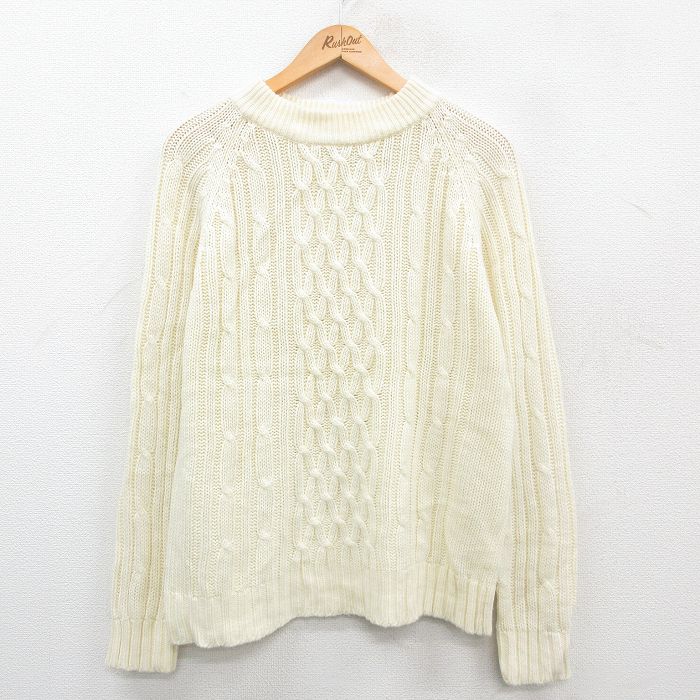 V-Neck - 【中古】古着 80s ケーブルセーター ラグラン メンズ ベージュ Lサイズ ニット セーター ヴィンテージ アメカジ ストリート カジュアル きれいめ レトロ オールド