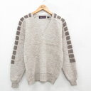 【中古】古着 長袖 セーター メンズ 90年代 90s 無地 アクリル ラグラン Vネック ベージュ他 カーキ Sサイズ 小さいサイズ 中古 ニット トップス ...