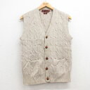 【中古】古着 ケーブル ニットベスト メンズ 90年代 90s ウール ベージュ カーキ Sサイズ 小さいサイズ 中古 トップス | 春夏 春物 春服 秋冬 秋...