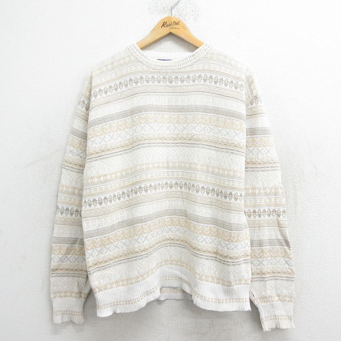 樂天商城 - 【中古】古着 長袖 セーター メンズ 90年代 90s フェアアイル クルーネック 丸首 USA製 アメリカ製 白 ホワイト XLサイズ 中古 ニット トップス | 春夏 春物 春服 秋冬 秋物 秋服 メンズファッション カジュアル おしゃれ ファッション