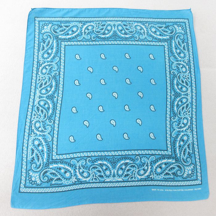 中古 バンダナ 80年代 80s ペイズリー柄 USA製 アメリカ製 水色