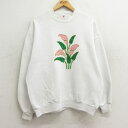 【中古】古着 ジャージーズ 長袖スウェット レディース 90年代 90s 花 ハンドペイント クルーネック 丸首 USA製 アメリカ製 白 ホワイト 中古 スエ...