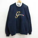 【中古】古着 長袖スウェット レディース 90年代 90s グランマ バラ 刺繍 大きいサイズ 2L LL ビッグシルエット ゆったり ビッグサイズ オーバーサ...