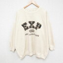 【中古】古着 EXP 長袖スウェット メンズ 00年代 00s ビッグロゴ 表起毛 大きいサイズ 2L LL ビッグシルエット ゆったり ビッグサイズ オーバーサイズ クルーネック 丸首 ベージュ カーキ XLサイズ 中古 スエット トレーナー トップス | 春夏 春物 春服 秋冬 2OF(4)