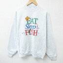 【中古】古着 フルーツオブザルーム 長袖スウェット メンズ 90年代 90s 魚 クルーネック 丸首 USA製 アメリカ製 薄グレー 霜降り Lサイズ 中古 ス...