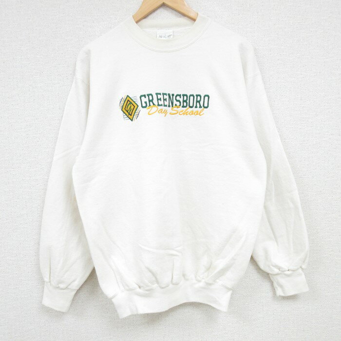 【中古】古着 長袖スウェット メンズ 90年代 90s GREENSBORO 刺繍 クルーネック 丸首 USA製 アメリカ製 白 ホワイト Mサイズ 中古 スエット トレーナー トップス | 春夏 春物 春服 秋冬 秋物 秋服 メンズファッション カジュアル おしゃれ ファッション 2OF