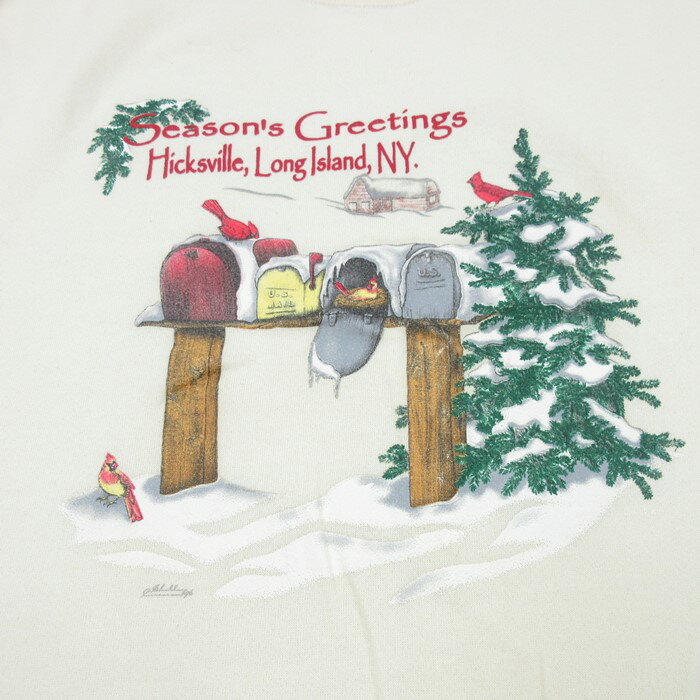 【中古】古着 長袖スウェット メンズ 90年代 90s クリスマス クルーネック 丸首 USA製 アメリカ製 生成り Mサイズ 中古 スエット トレーナー トップス | 春夏 春物 春服 秋冬 秋物 秋服 メンズファッション カジュアル おしゃれ ファッション 2