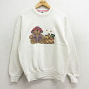 【中古】古着 長袖スウェット レディース 90年代 90s クマ テディベア 刺繍 クルーネック 丸首 USA製 アメリカ製 白 ホワイト 中古 スエット トレ...