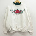 【中古】古着 長袖スウェット レディース 90年代 90s 花 バラ 大きいサイズ 2L LL ビッグシルエット ゆったり ビッグサイズ オーバーサイズ クルー...