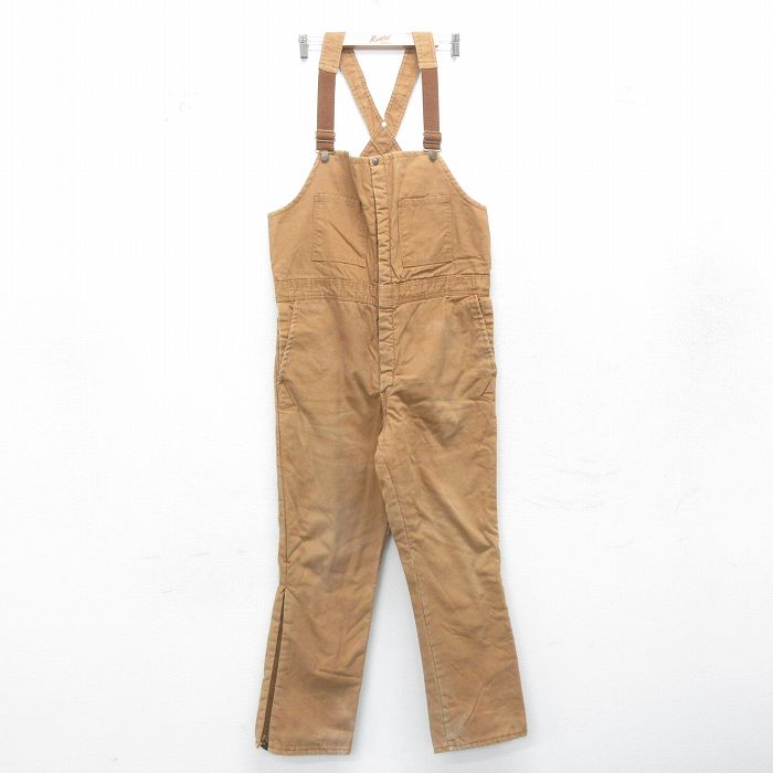 【中古】古着 ウォールズ オーバーオール メンズ 90年代 90s ダック地 コットン USA製 アメリカ製 濃ベージュ カーキ 内側キルティング W39 中古 ボトムス | 春夏 春物 春服 秋冬 秋物 秋服 長ズボン カジュアル メンズファッション ファッション おしゃれ