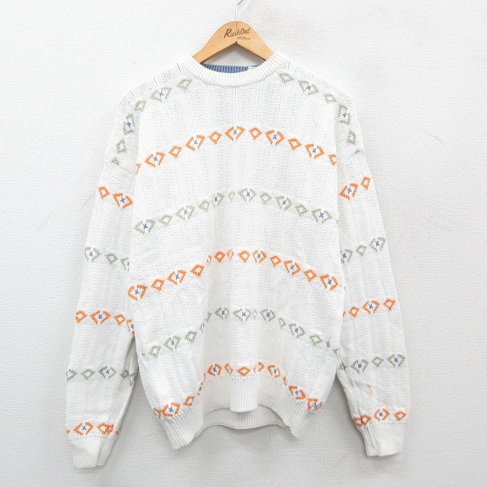 Crew Neck - 【中古】古着 00s 長袖セーター メンズ ホワイト Mサイズ ニット セーター ヴィンテージ カジュアル アメカジ ストリート きれいめ レトロ オールド
