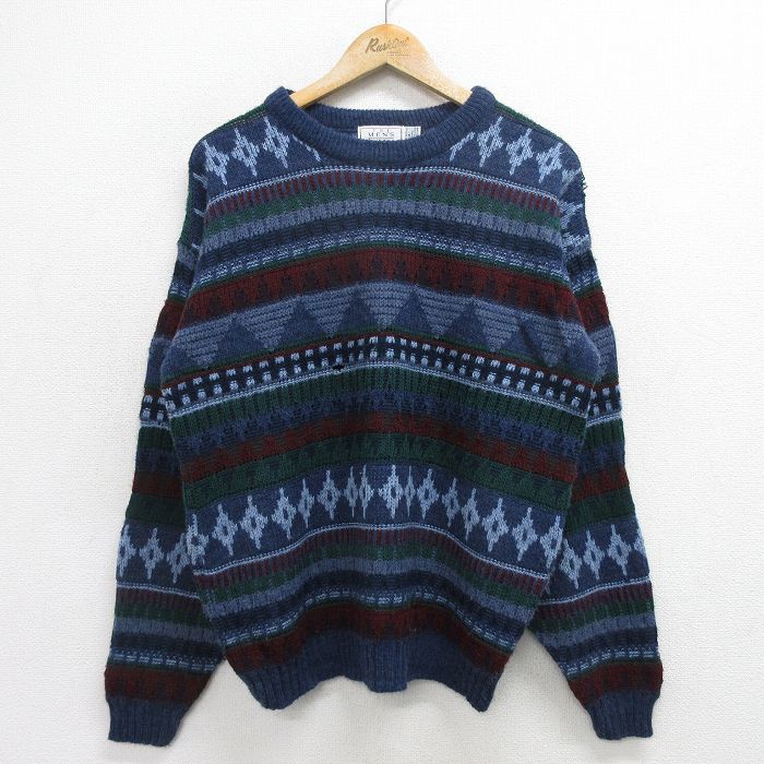 樂天商城 - 【中古】古着 シアーズ 長袖 セーター メンズ 90年代 90s アクリル クルーネック 丸首 USA製 アメリカ製 紺他 ネイビー Mサイズ 中古 ニット トップス | 春夏 春物 春服 秋冬 秋物 秋服 メンズファッション カジュアル おしゃれ ファッション