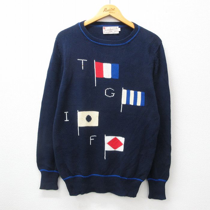 V-Neck - 【中古】古着 90s 長袖セーター 国旗 ネイビー メンズ Mサイズ 90年代 ヴィンテージ アメカジ カジュアル ストリート きれいめ レトロ オールド