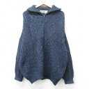 【中古】古着 長袖 ハーフジップ アラン フィッシャーマン ケーブル セーター メンズ 90年代 90s 紺 ネイビー 霜降り XLサイズ 中古 ニット トップ...