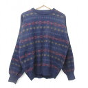 【中古】古着 長袖 セーター メンズ 90年代 90s 大きいサイズ 2L LL ビッグシルエット ゆったり ビッグサイズ オーバーサイズ ウール クルーネック...