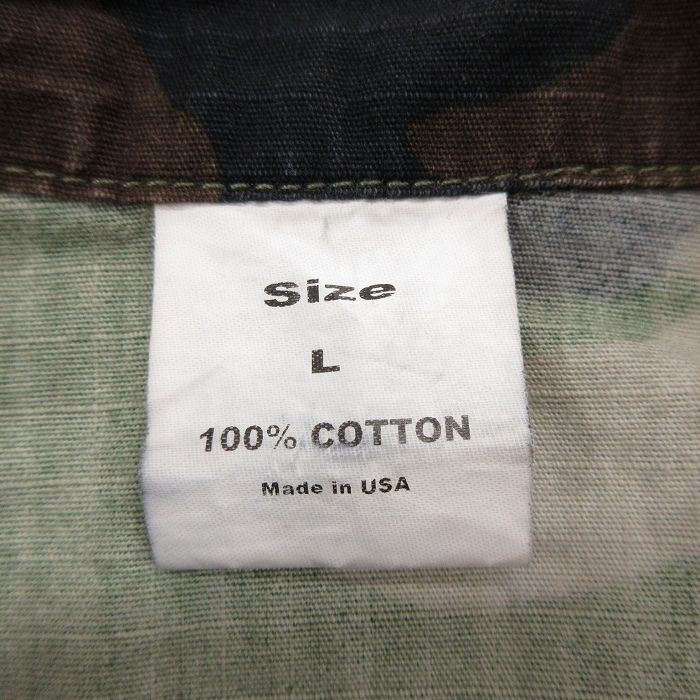 【中古】古着 長袖 ミリタリージャケット メンズ 90年代 90s リップストップ ウッドランドカモ コットン 開襟 オープンカラー USA製 アメリカ製 緑他 グリーン 迷彩 Lサイズ 中古 アウター フライト 中古メンズアウターフライトヴィンテージ 2OF