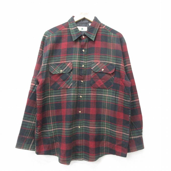 【中古】古着 90s 長袖チェックシャツ メンズ XLサイズ 緑 ヴィンテージ アメカジ ストリート カジュアル きれいめ レトロ オールド 24..