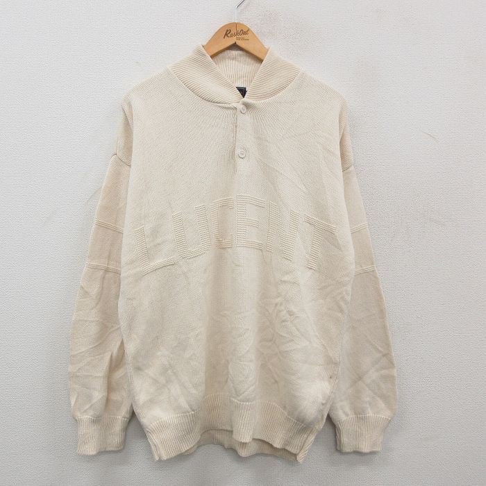 【中古】古着 90s ヘンリーネックセーター メンズ 生成り LUCENT XLサイズ ニット セーター アメカジ ストリート カジュアル きれいめ ヴィンテージ レトロ オールド 5OF