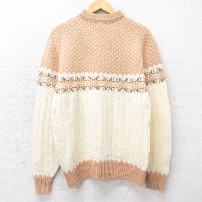 【中古】古着 長袖 ノルディック セーター メンズ 80年代 80s 雪柄 デッドストック アクリル クルーネック 丸首 USA製 アメリカ製 生成り他 Mサイズ 中古 ニット トップス | 春夏 春物 春服 秋冬 秋物 秋服 メンズファッション カジュアル おしゃれ ファッション