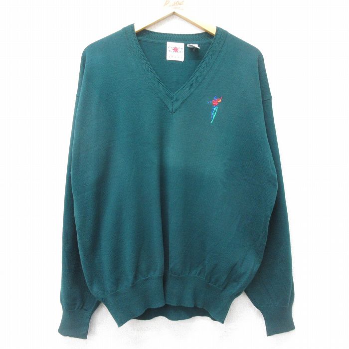 乐天商城 - 【中古】古着 長袖 セーター メンズ 00年代 00s ゴルフ コットン Vネック 緑 グリーン Lサイズ 中古 ニット トップス | 春夏 春物 春服 秋冬 秋物 秋服 メンズファッション カジュアル おしゃれ ファッション