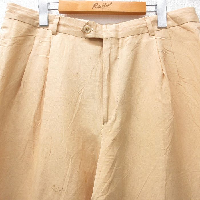 【中古】古着パンツ メンズ 90年代 90s イタリア製 薄黄 イエロー W35 中古 ボトムス ロング | 春夏 春物 春服 秋冬 秋物 秋服 長ズボン カジュアル メンズファッション ファッション おしゃれ