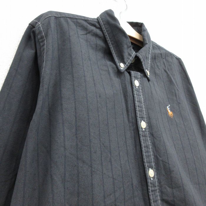 【中古】古着 ラルフローレン 長袖シャツ キッズ ボーイズ ブラック ストライプ Ra...