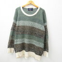 【中古】古着 リバティ 長袖 セーター メンズ 90年代 90s 大きいサイズ 2L LL ビッグシルエット ゆったり ビッグサイズ オーバーサイズ コットン クルーネック 丸首 USA製 アメリカ製 緑他 グリーン XLサイズ 中古 ニット トップス | 春夏 春物 春服 秋冬 秋物 秋服 メ(4)