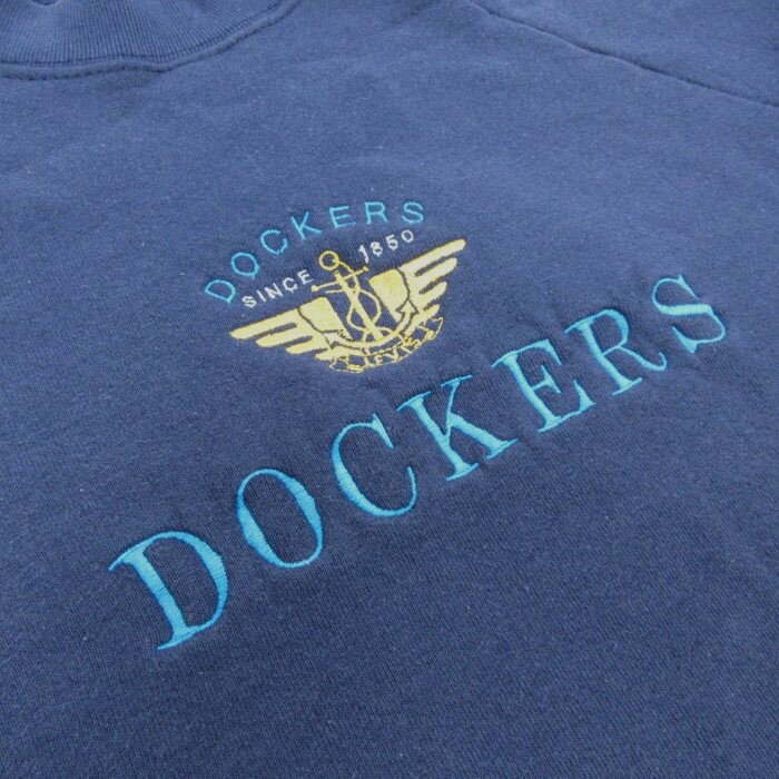 【中古】古着 フルーツオブザルーム 長袖スウェット メンズ 90年代 90s ドッカーズ 刺繍 ラグラン クルーネック 丸首 USA製 アメリカ製 紺 ネイビー 【spe】 Lサイズ 中古 スエット トレーナー トップス | 春夏 春物 春服 秋冬 秋物 秋服 メンズファッション カジュア 5OF