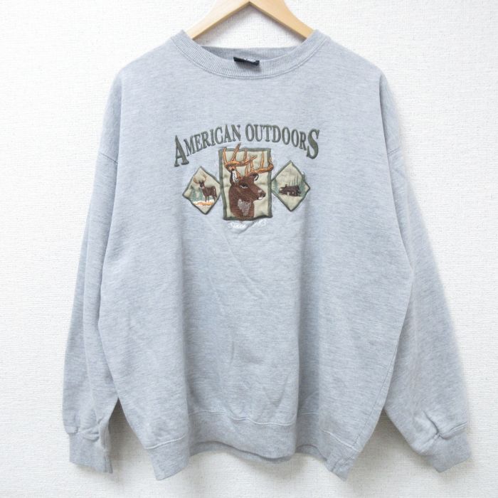 Collaboration - 【中古】古着 00s スウェット トレーナー メンズ XLサイズ 長袖 クルーネック グレー 霜降り シカ刺繍 大きいサイズ アメカジ ストリート カジュアル きれいめ 24oct24