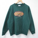 【中古】古着 長袖スウェット メンズ 00年代 00s アウトドア 鳥 刺繍 クルーネック 丸首 濃緑 グリーン Lサイズ 中古 スエット トレーナー トップス...