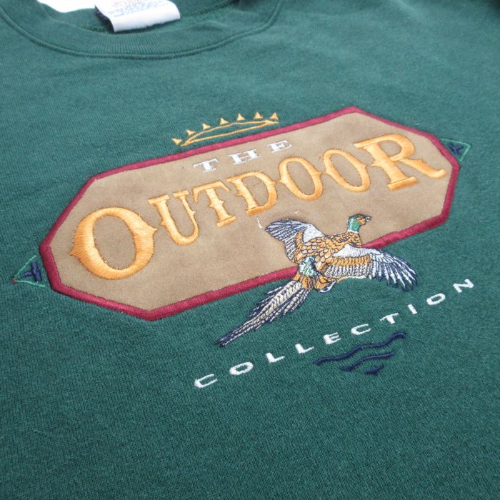 【中古】古着 長袖スウェット メンズ 00年代 00s アウトドア 鳥 刺繍 クルーネック 丸首 濃緑 グリーン Lサイズ 中古 スエット トレーナー トップス | 春夏 春物 春服 秋冬 秋物 秋服 メンズファッション カジュアル おしゃれ ファッション