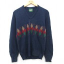 【中古】古着 長袖 セーター メンズ アーガイル アクリル Vネック 紺他 ネイビー Sサイズ 小さいサイズ 中古 ニット トップス | 春夏 春物 春服 秋冬...