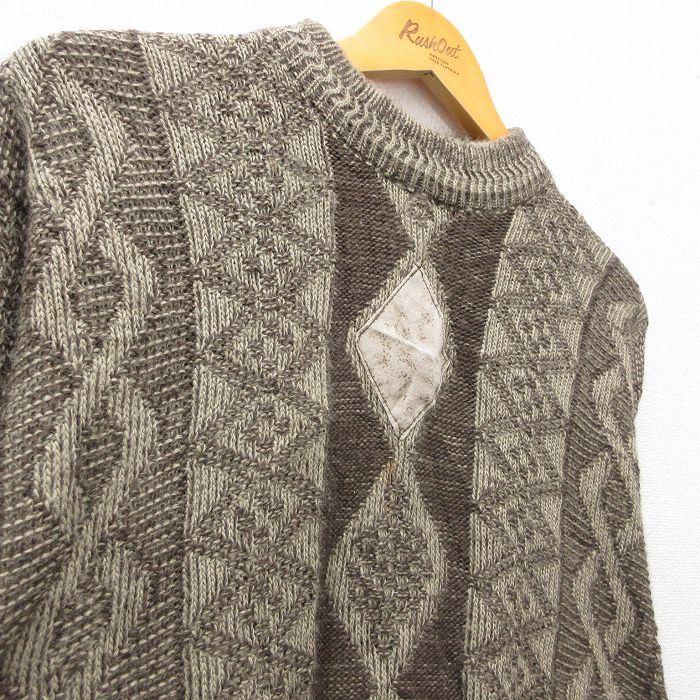 【中古】古着 長袖 セーター メンズ 90年代 90s 大きいサイズ 2L LL ビッグシルエット ゆったり ビッグサイズ オーバーサイズ モックネック ハイネック イタリア製 濃茶他 ブラウン XLサイズ 中古 ニット トップス | 春夏 春物 春服 秋冬 秋物 秋服 メンズファッション