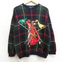 【中古】古着 ラルフローレン Ralph Lauren 長袖 ブランド セーター レディース 90年代 90s ゴルフ コットン クルーネック 丸首 緑他 グリ...
