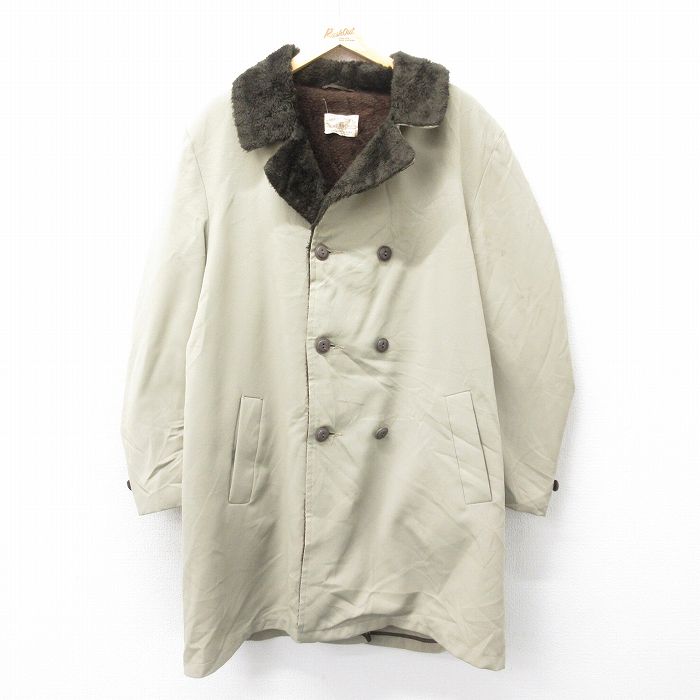 乐天商城 - 【中古】古着 80s ロング丈コート メンズ Lサイズ USA製 ベージュ カーキ 内側ボア アメカジ 春秋冬 ストリート カジュアル きれいめ ヴィンテージ レトロ オールド