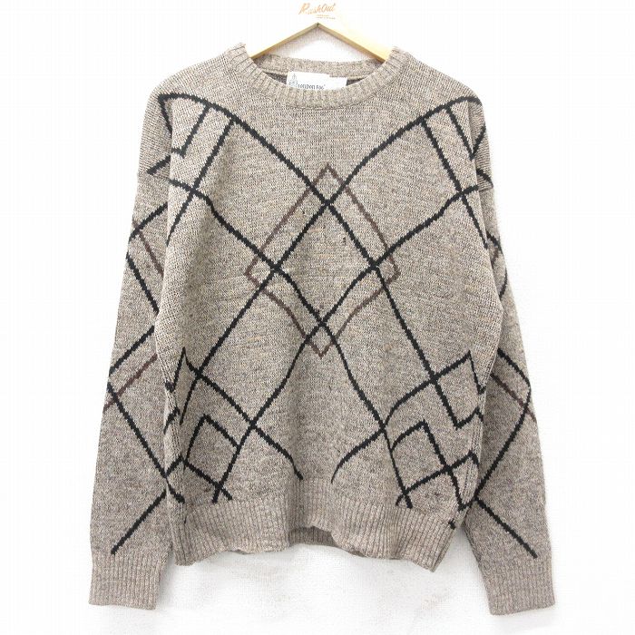 Crew Neck - 【中古】古着 ロンドンフォグ 90s 長袖ニット セーター メンズ Lサイズ クルーネック USA製 茶 霜降り アメカジ ヴィンテージ ストリート カジュアル きれいめ 24oct29