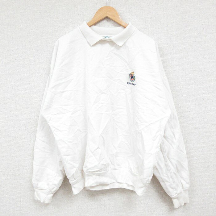【中古】古着 WEK 長袖スウェット メンズ 90年代 90s NANTUCKET イカリ 大きいサイズ 2L LL ビッグシルエット ゆったり ビッグサイズ オーバーサイズ コットン 襟付き USA製 アメリカ製 白 ホワイト XLサイズ 中古 スエット トレーナー トップス | 春夏 春物 春服 秋冬 5OF